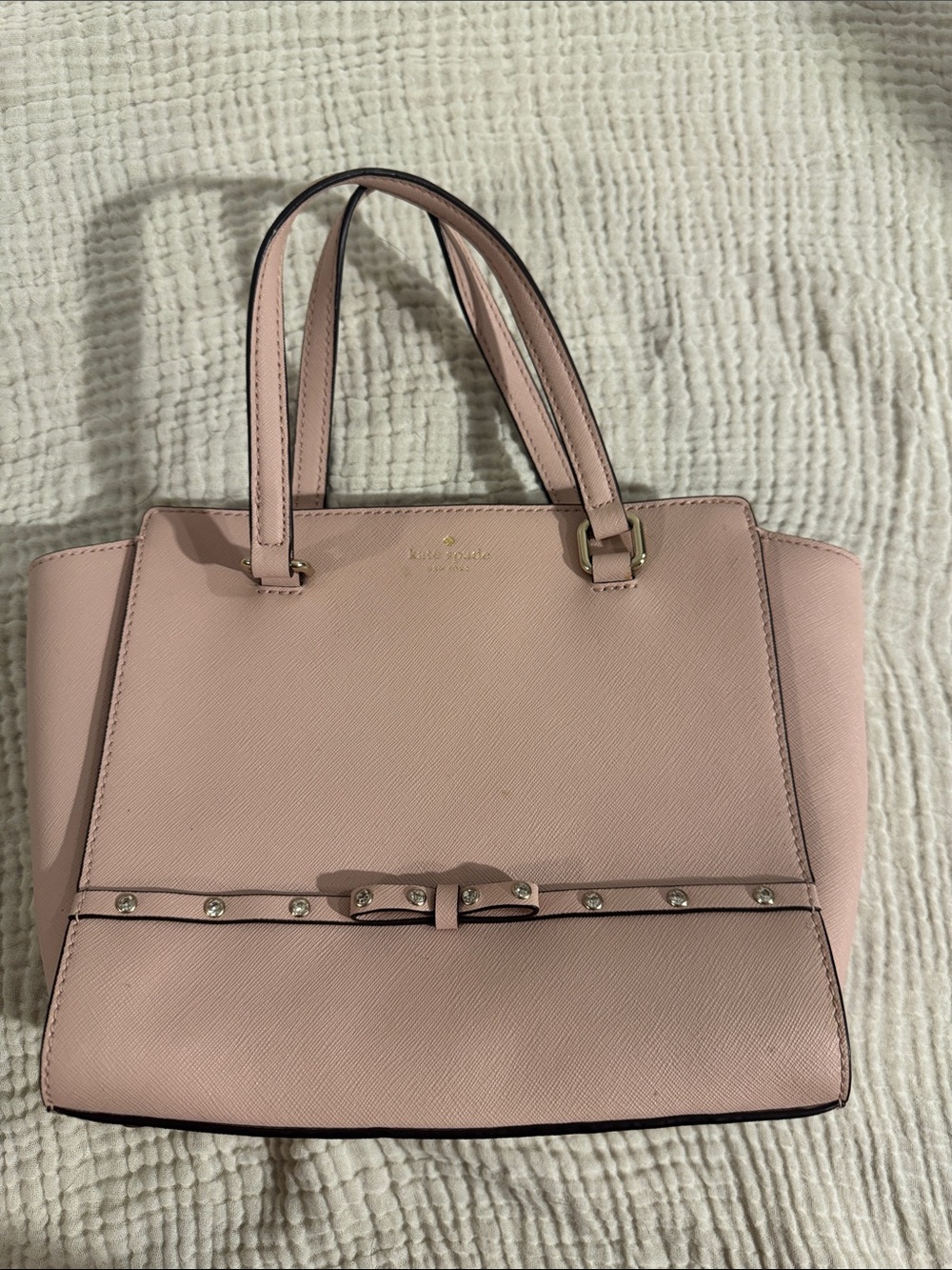 kate spade blush pink Saffiano leather satchel with bow detail